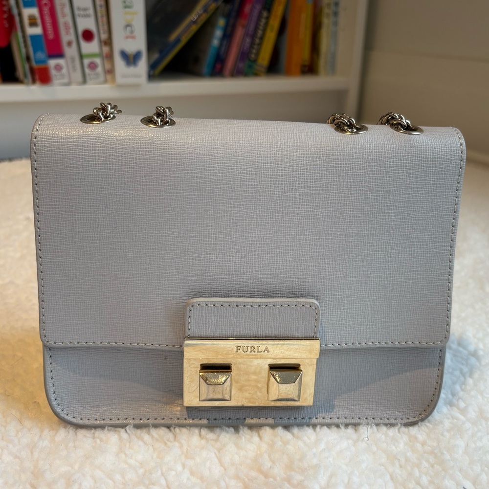 Furla Light Gray Bella Mini Crossbody Bag